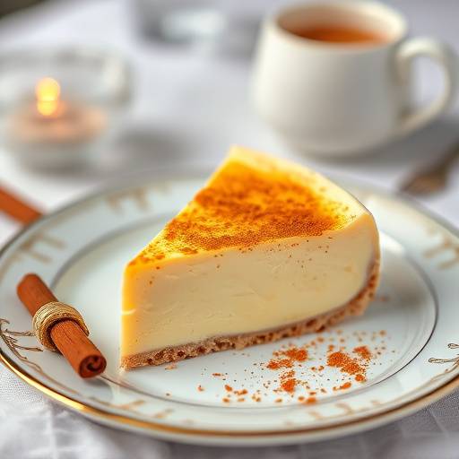 A slice of Melktert, showcasing the creamy custard filling and cinnamon dusting.