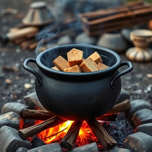 Potjie pot cooking over a fire, representing traditional South African cuisine.